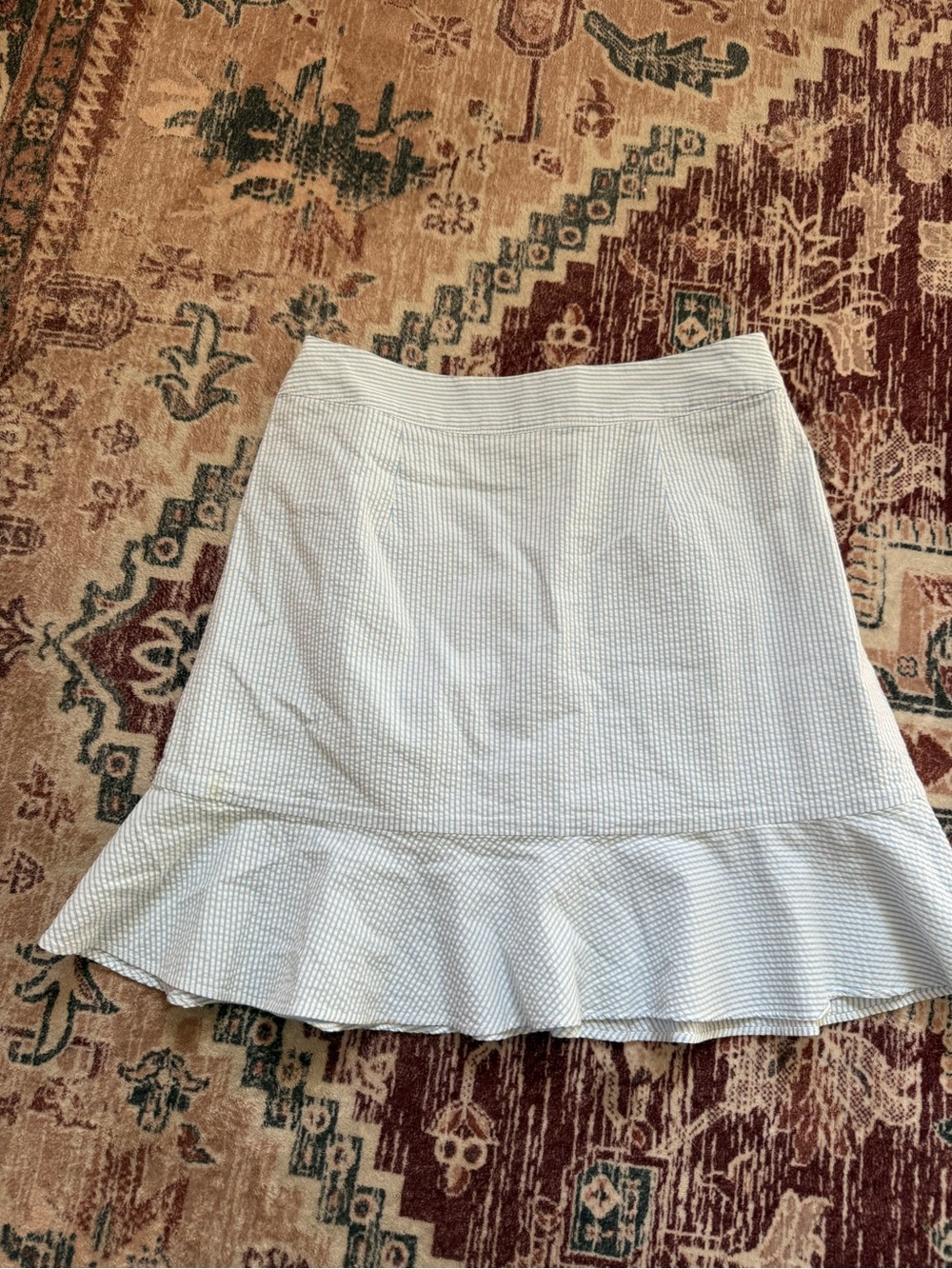 Southern Tide Light Blue Seersucker Ruffle Hem A-Line Skirt